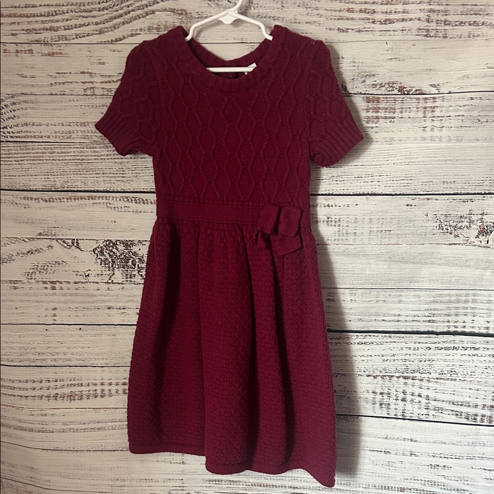 Janie and Jack Burgundy Knit Bow Waist Dress